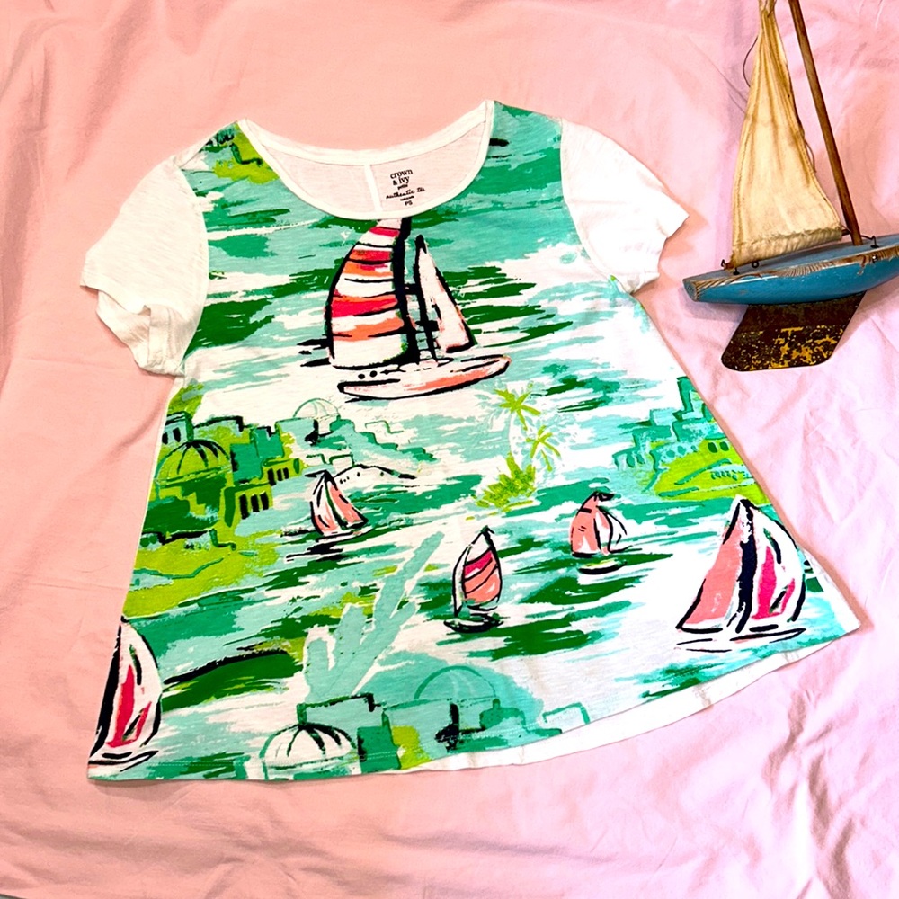 Crown & Ivy Petite Authentic Tee, size PS, EUC, 100% Cotton, swing style…